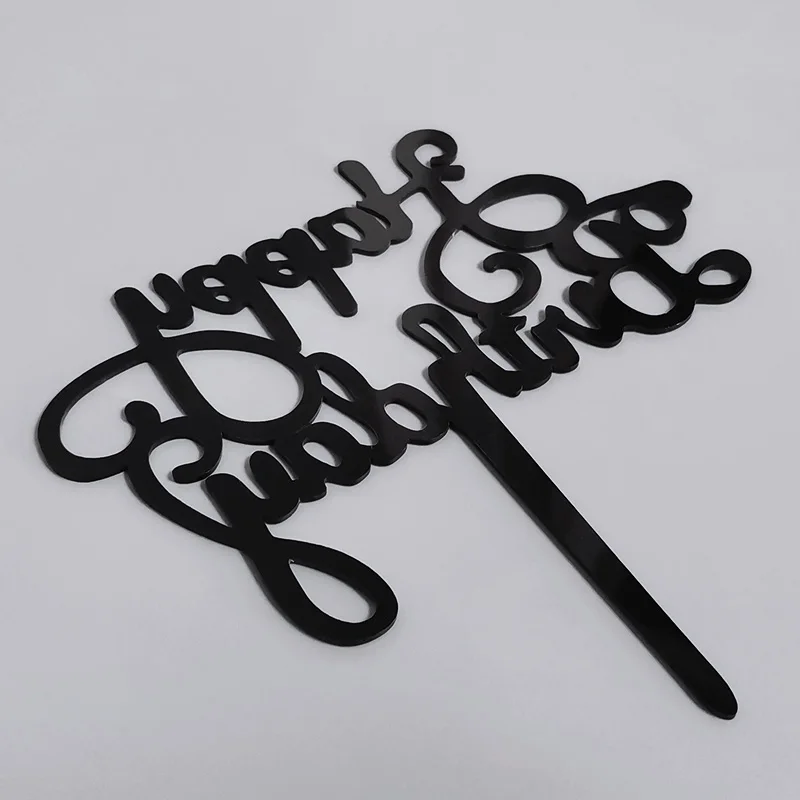 Happy Birthday Acrylic Cake Topper Black Acrylic Cake Decoration Calligraphy Style