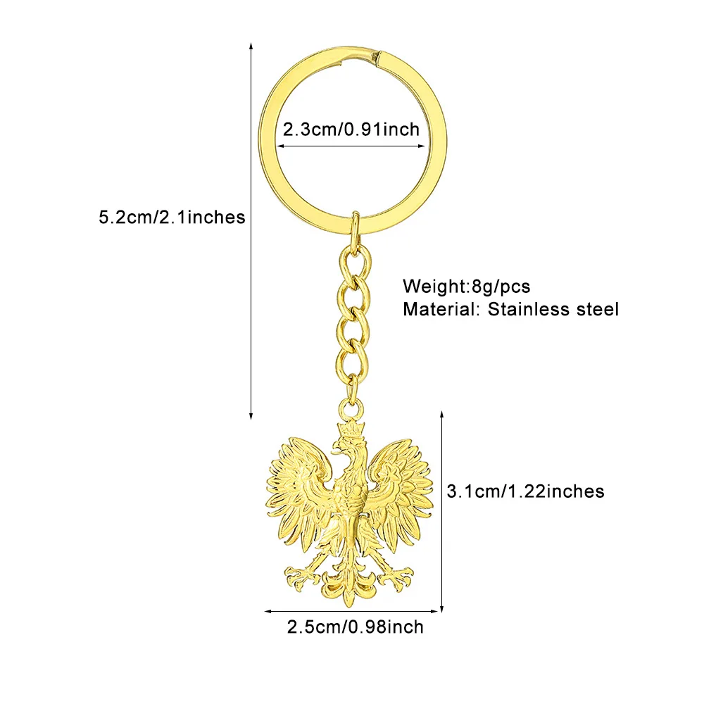 Manufacturer Poland National Country Emblem Flag Keychain Stainless Steel 18K Gold Plated Poland Emblem Flag Pendant Key Chain
