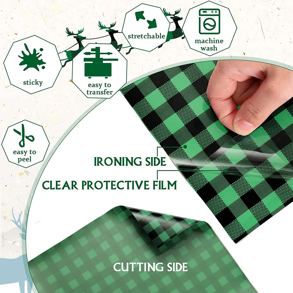 30CMx50CM Christmas Custom Buffalo Plaid Printing Designs Iron On Vinyl Heat Transfer Htv Vinyl For Shirts Clothing