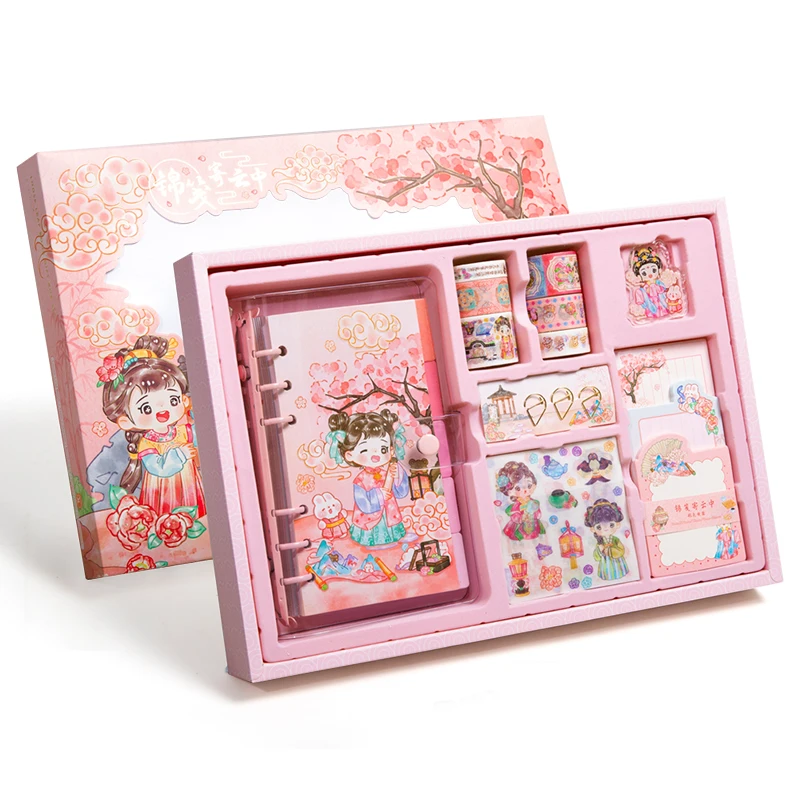 Kawaii Notebook Box Set Loose Leaf Diary Journals Sticker Sticky Note Washi Tape Girls Stationary Cute School Supplies