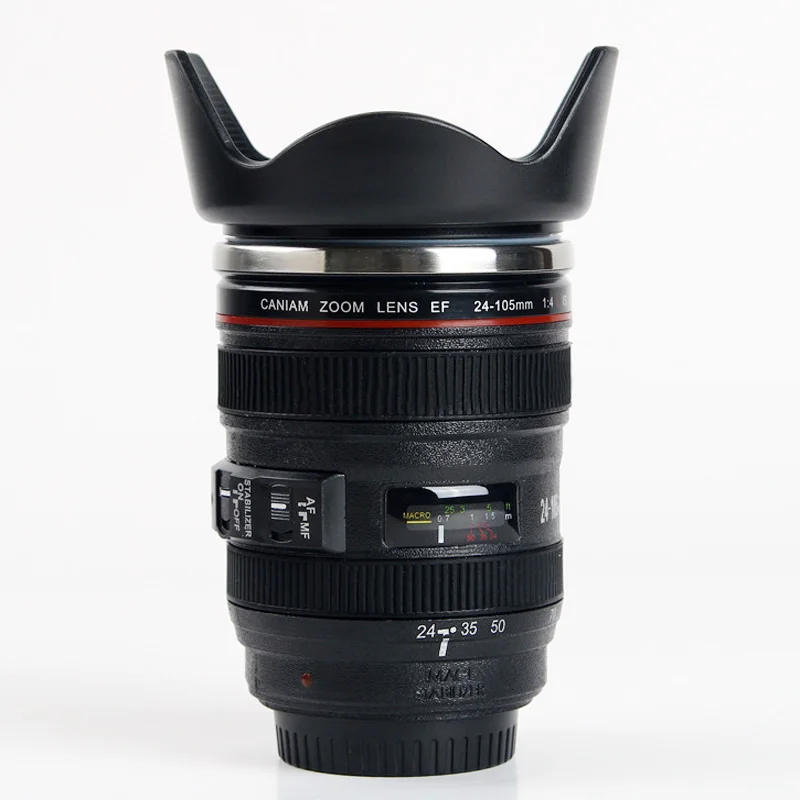 Feiyou wholesale custom logo stainless steel vacuum thermal Bpa free camera lens mug with Silicone lid travel coffee cup