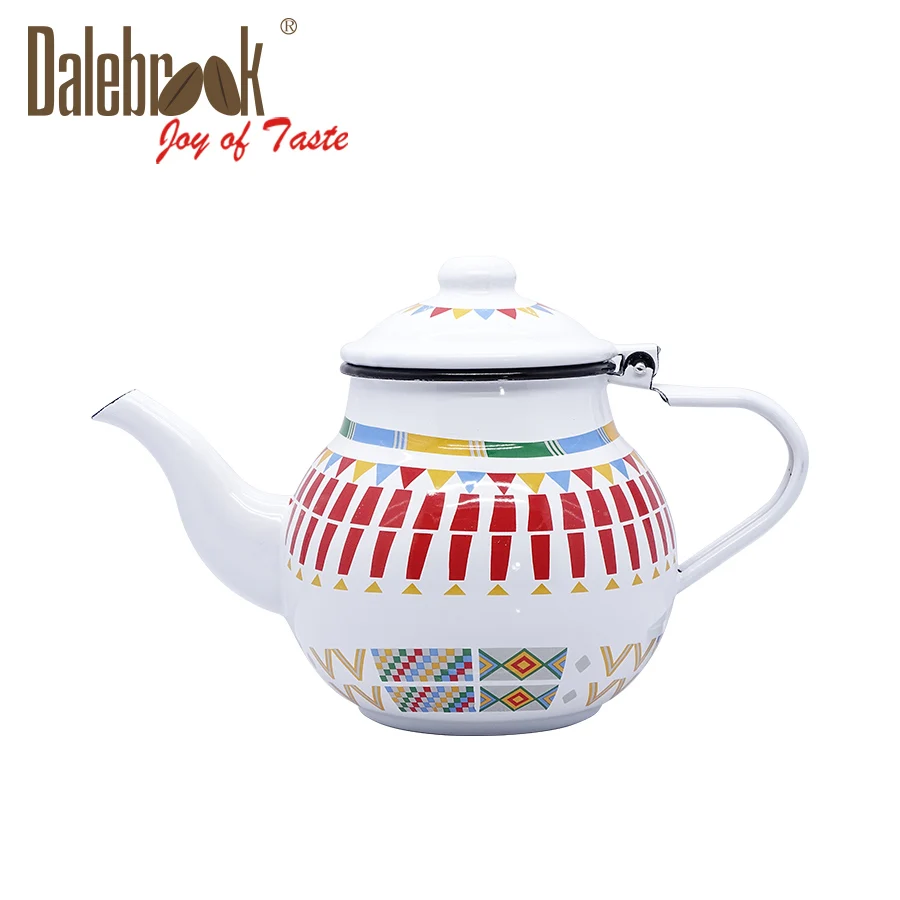 
2021 Custom Print Porcelain Enamel Cast Iron Coated Turkish Coffee Flower Teapot Cheap Kettle 