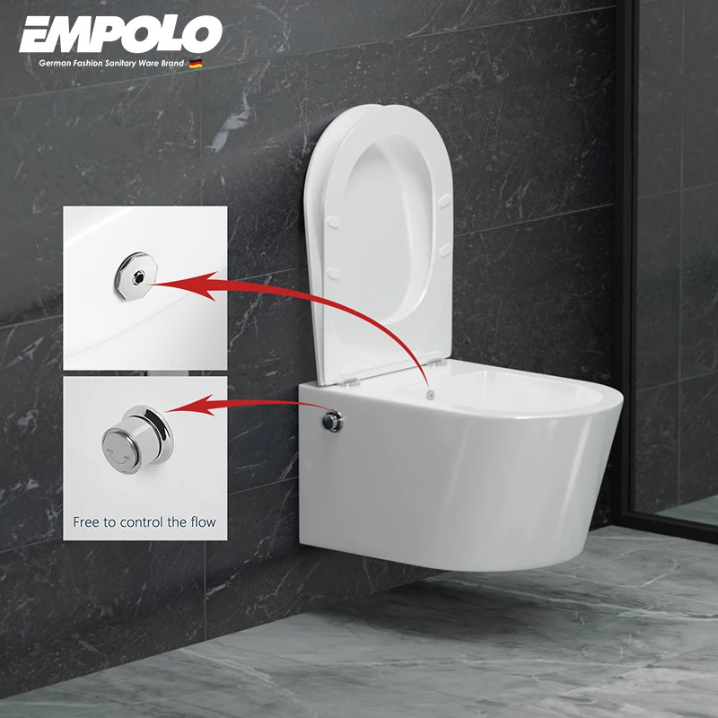Empolo modern wall hung toilet bidet gloss white ceramic P-trap one piece bathroom wall mounted wc toilet bowl bidet