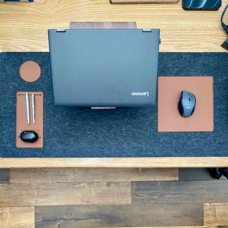 Felt desk mat with leather mouse pad for home and office decor