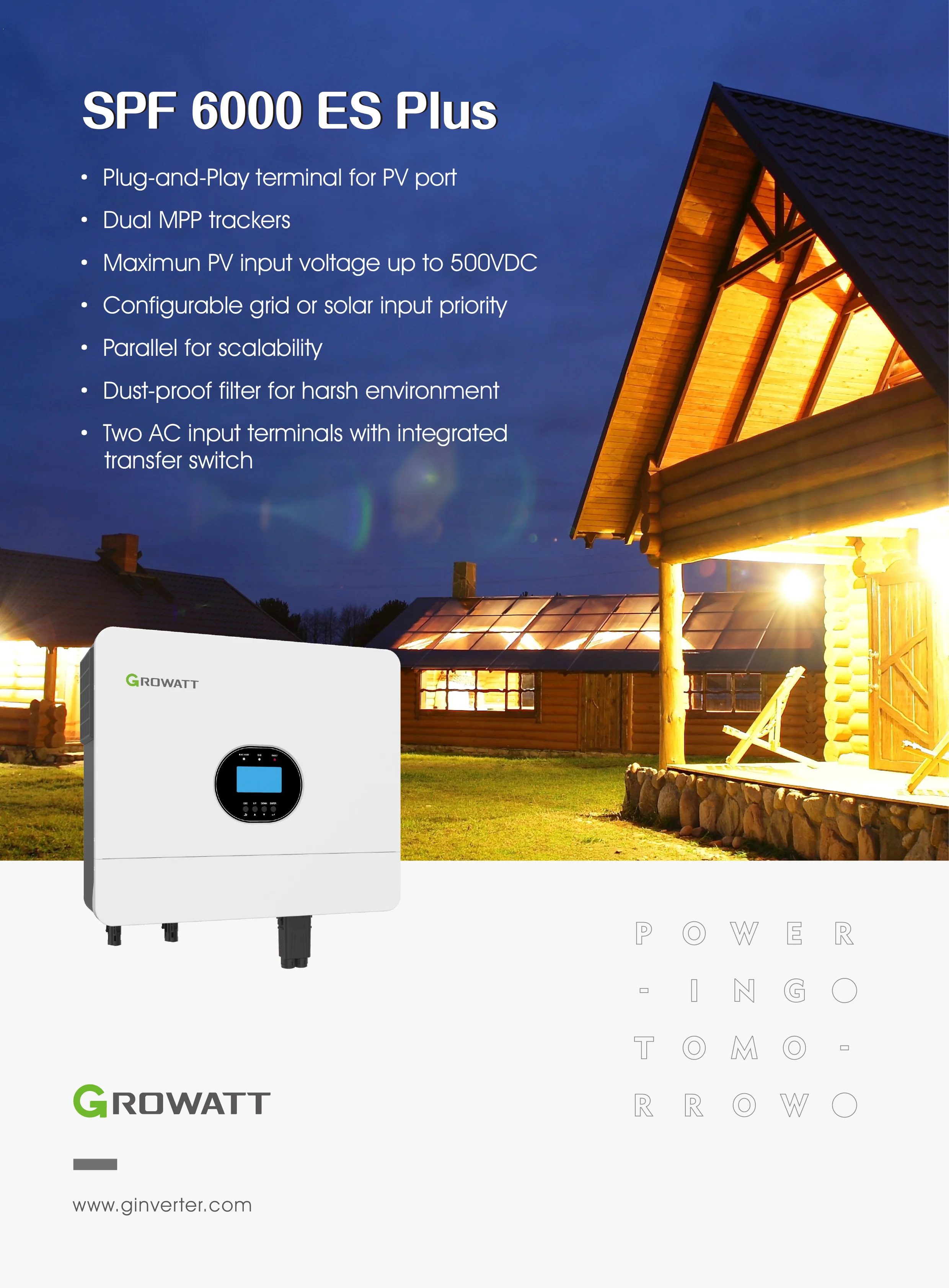 Growatt Solar Inverter SPF 6000 ES Plus Single Phase Growatt Inverter for off-Grid Solar System