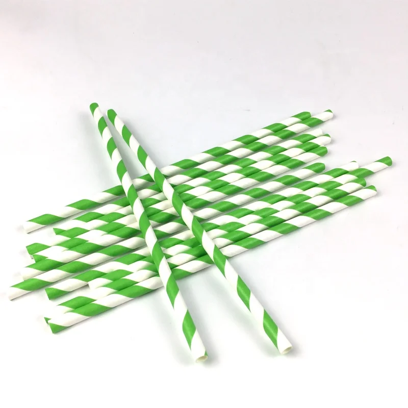 200 Pack Biodegradable Green and White Striped Paper Straws