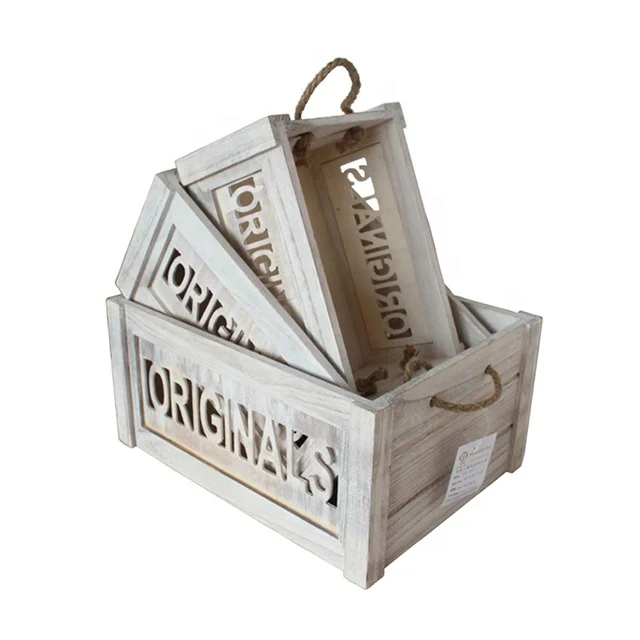 
Wholesale packing gift craft wooden Product storage vegetable fruit shipping crate box bins baskets with hand 