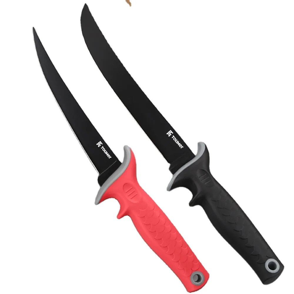 Customize  non-stick coated stainless steel Fillet Knife fishing knife with PP+TPR Handle and sheath
