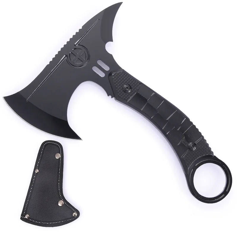 TLYM02 Sturdy Outdoor Hunting Survival Ax Camping Hand Tool Metal Handle Compact Splitting Axe With Nylon Sheath