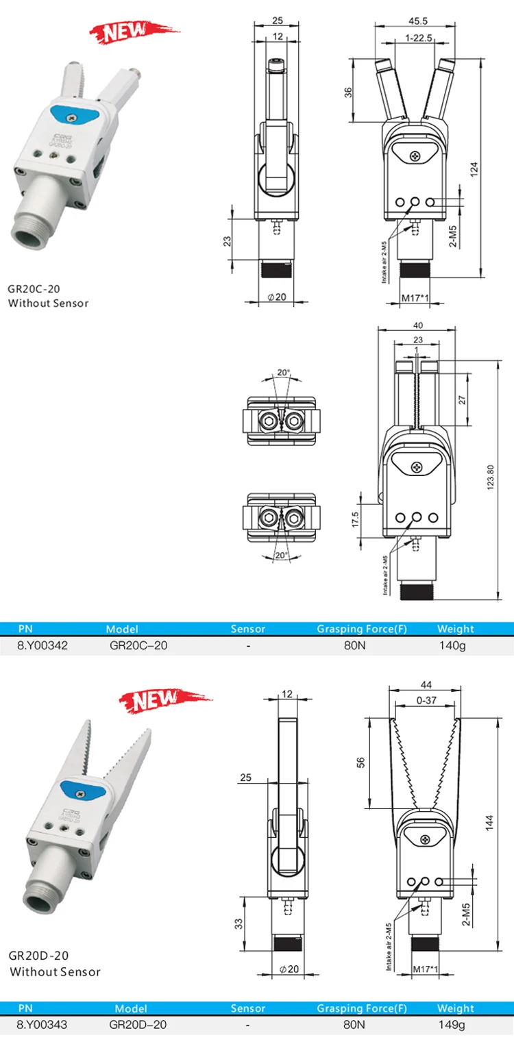 Sprue Grippers for End of Arm Tooling EOAT GR20 GRZ Made Of Aluminum Robot Arm Gripper CRG