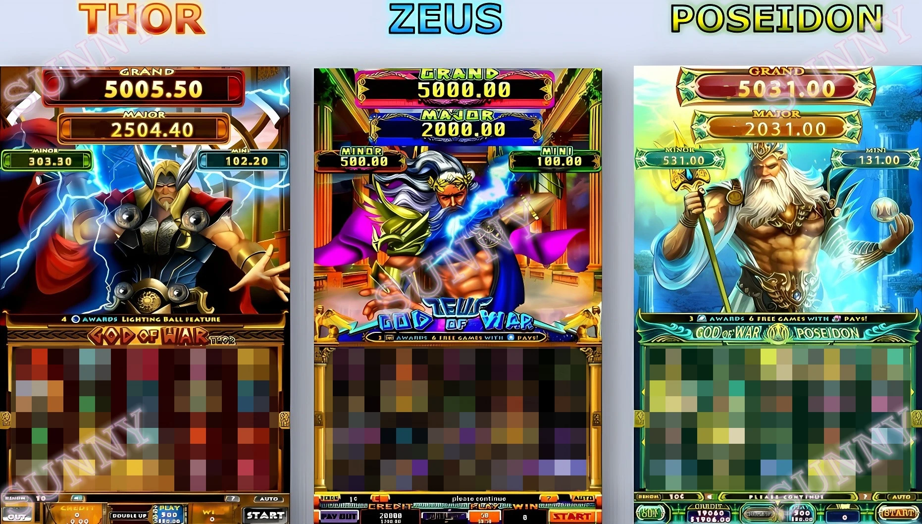 God of War Thor Poseidon Zeus Вертикальная игра Het карточная доска juegos Tarjeta/Аватар Aladdinn Fire link Бизон дракон освещение игры
