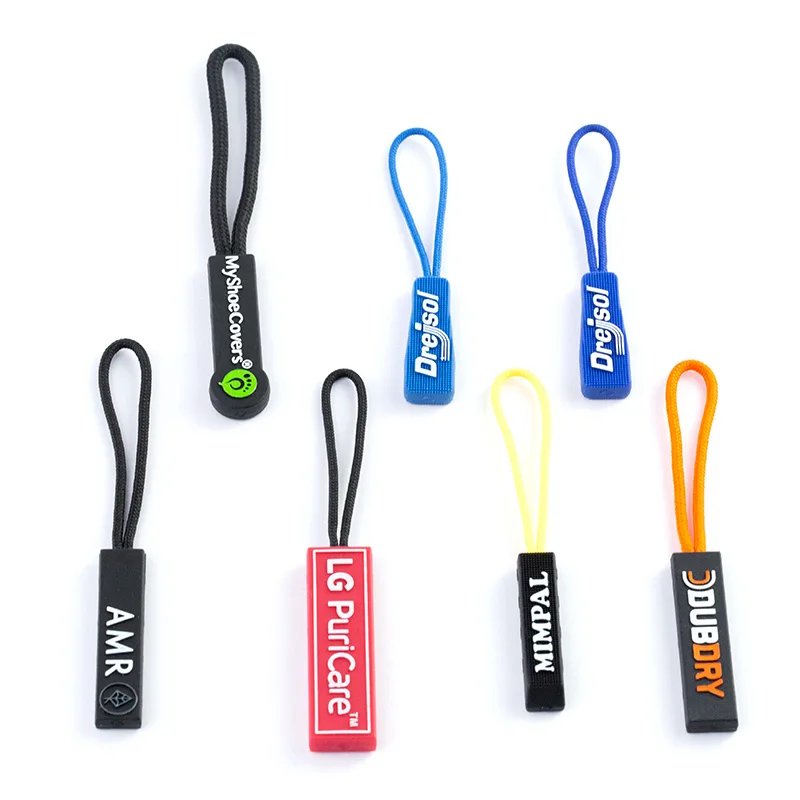 Custom TPU PU Zipper Pull Custom LOGO Rubber Zipper Puller With String