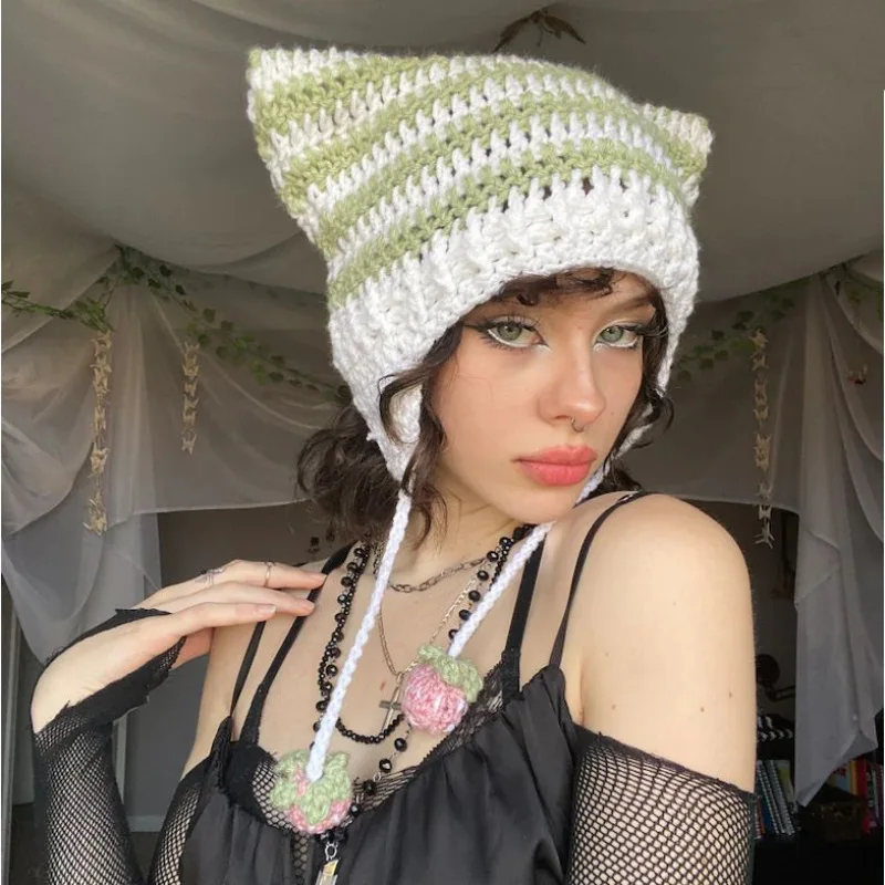 Girl Handmade Crochet Hat Demon Horn Hat Fashion and Cute with Earflaps Creative 2023 Hot Sale Custom Knit Adults Winter COMMON