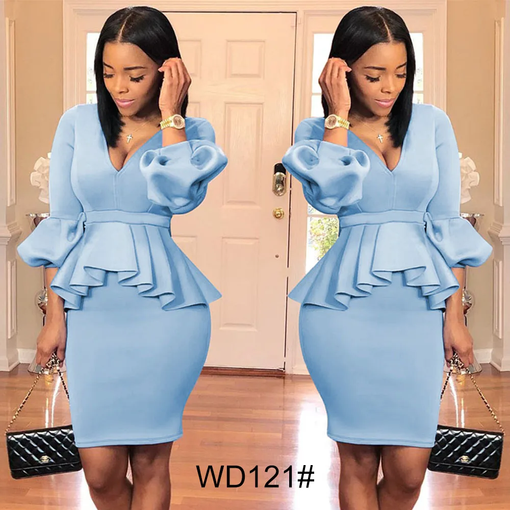 
Euramerican women clothing fashionable two piece hot style O-neck puff sleeve office lady career dresses women dresses 