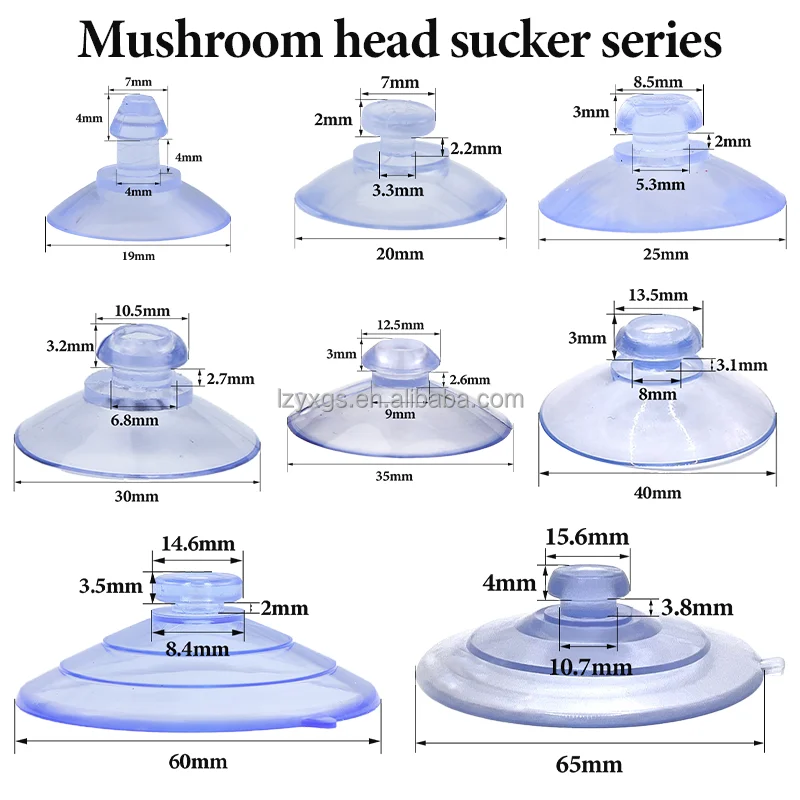 15MM Mushroom Head Transparent PVC Plastic Car Fixed Small Glass Suction