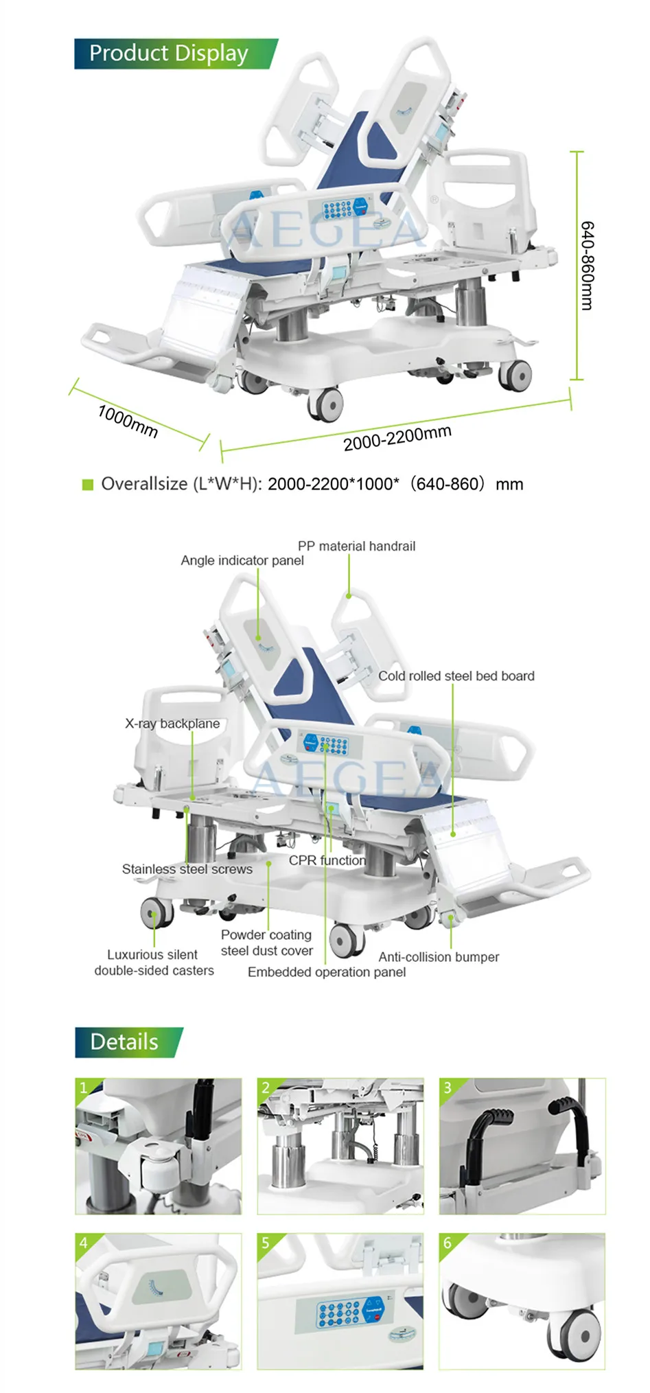 AG-BR006 luxurious 9 function icu electric hospital bed price with cpr function