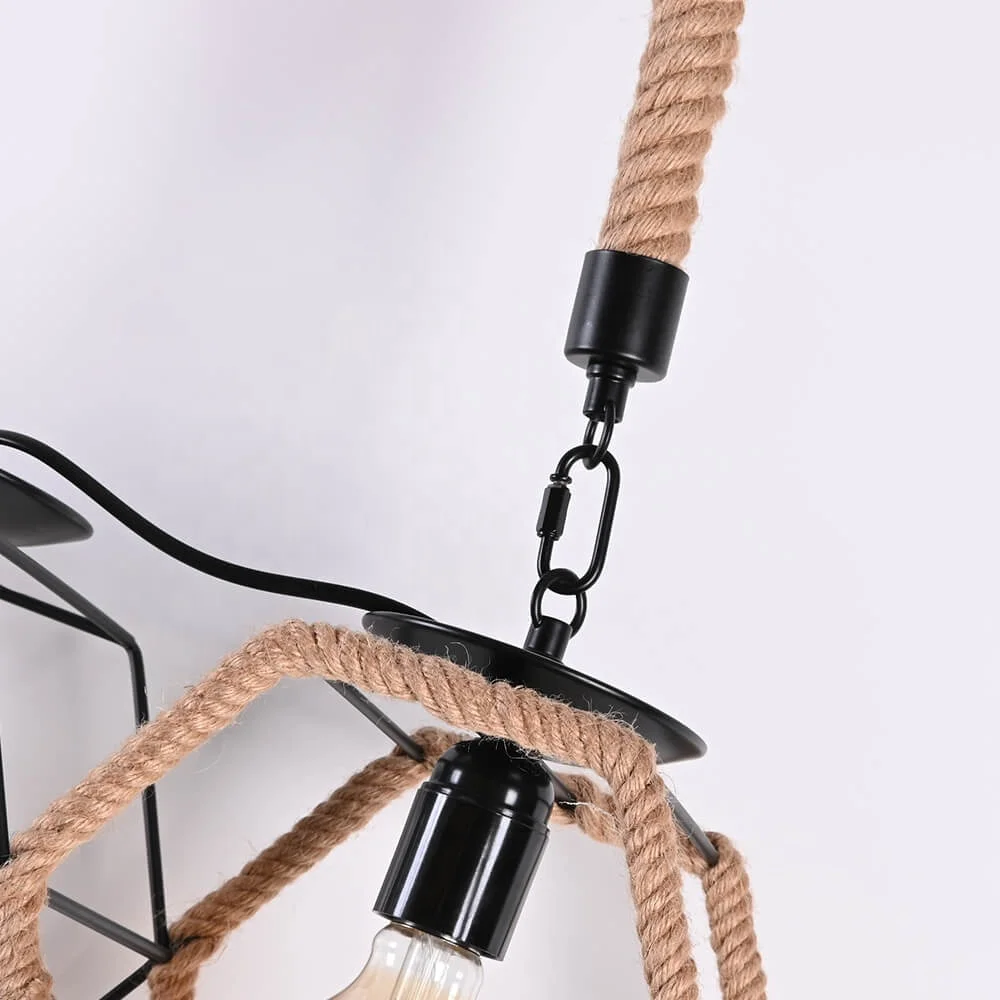 Golden Chandelier Lights and Lighting Home Retro Design Hanging Iron Pendant Lamparas Big Rope