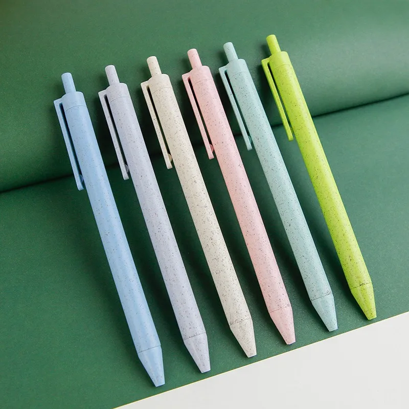 Environmentally friendly and biodegradable wheat straw pen button ballpoint pen office promotion gift