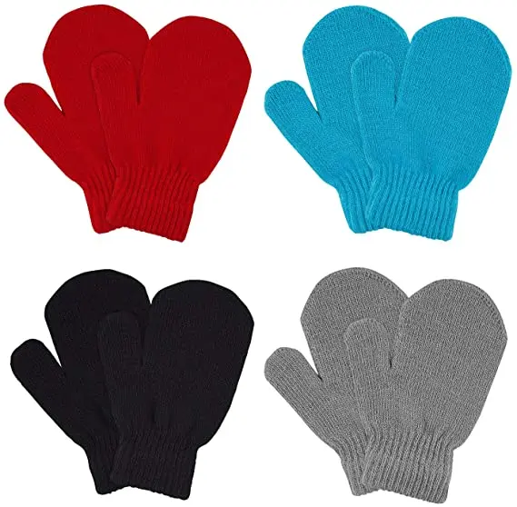 Soft Acrylic Spandex Toddler Magic Stretch Mittens Winter Warm Kids Knit Gloves