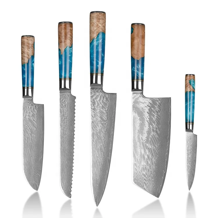 Professional 5 Pieces Japanese Chef Damascus Knives Set VG10 73 Layer Kitchen Knife Set
