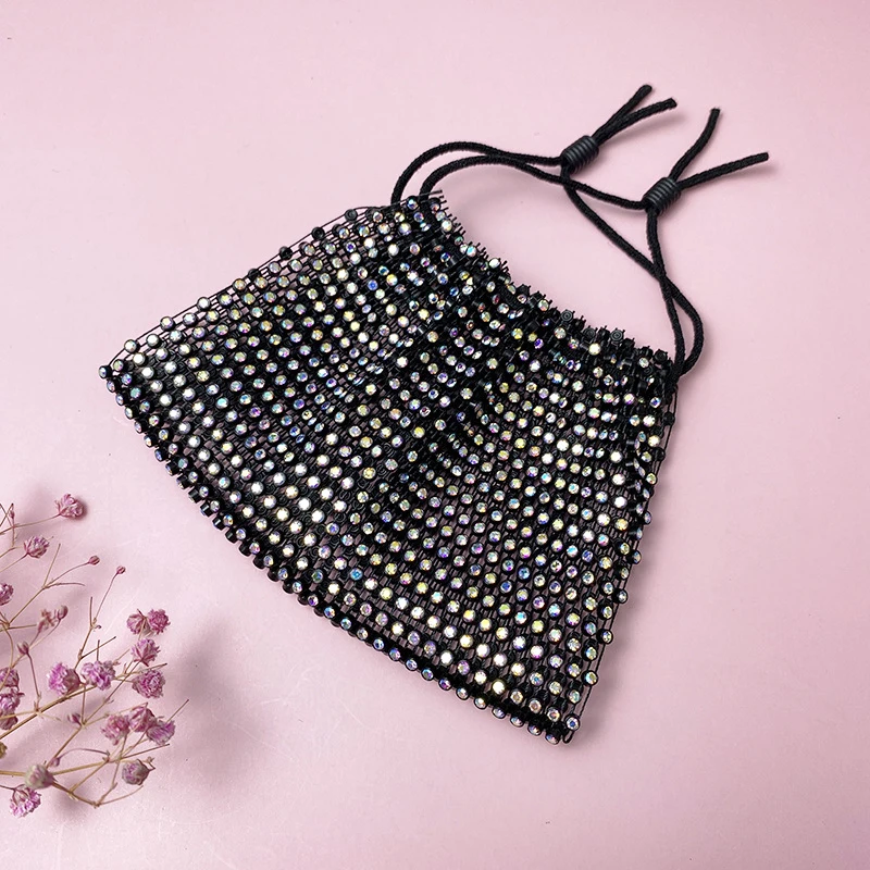 Wholesale New Design elastic Crystal rhinestone mesh Facemask Crystal Rhinestone Face Masking For Party Colorful Masking