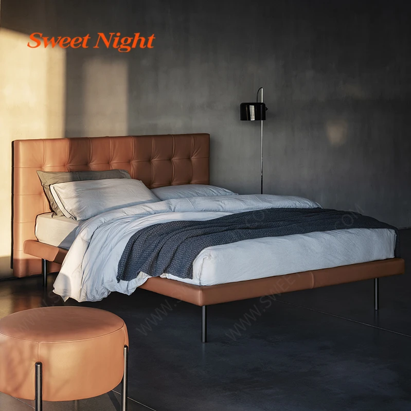 luxury upholstered double design queen king size furniture leather bed