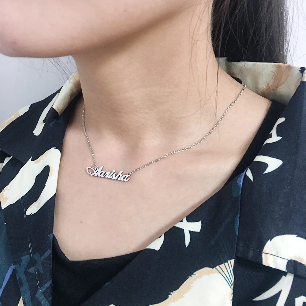 Stainless Steel Customized Name Necklace For Women Personalized Letter Pendant Nameplate Choker Necklace Jewelry Gift