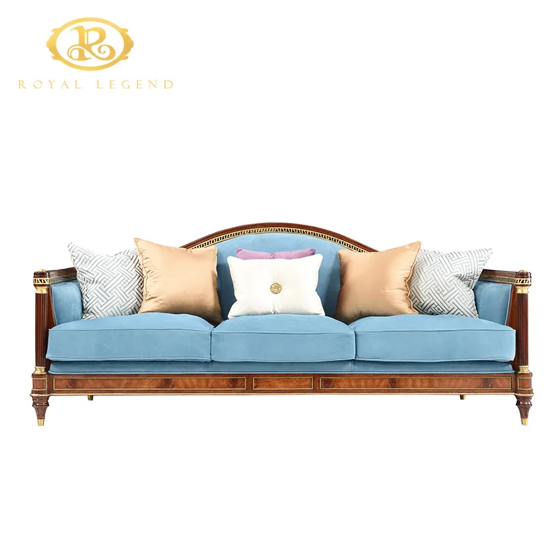 Hot Sale Leather Mahogany Wood Carving Classical Furniture European Luxury Antique Sofa Set Furniture
