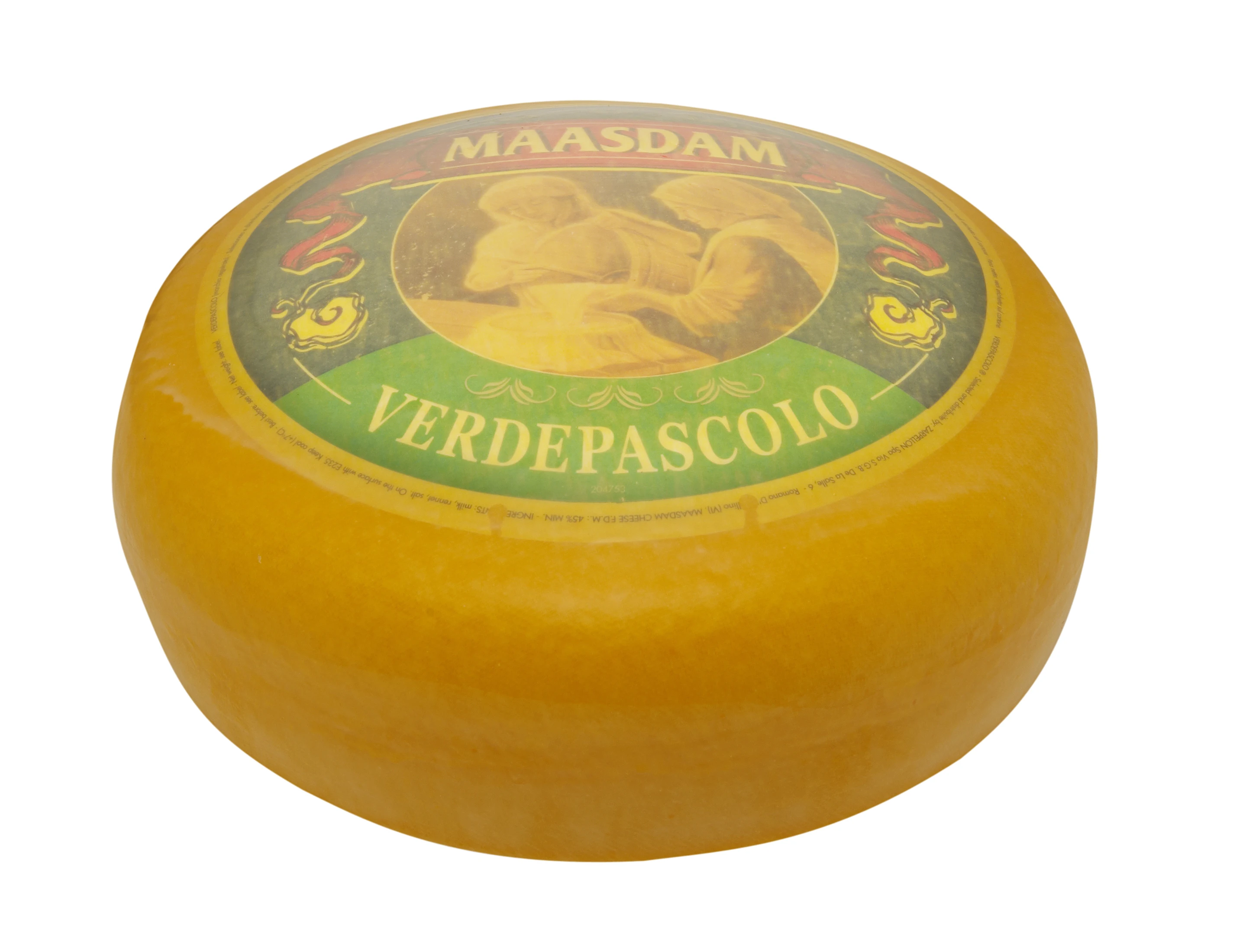 Excellent Wholesale Zarpellon Brand 59C491F Straw Yellow Color Fermented Semi Hard Cheese Maasdam Wheel Block