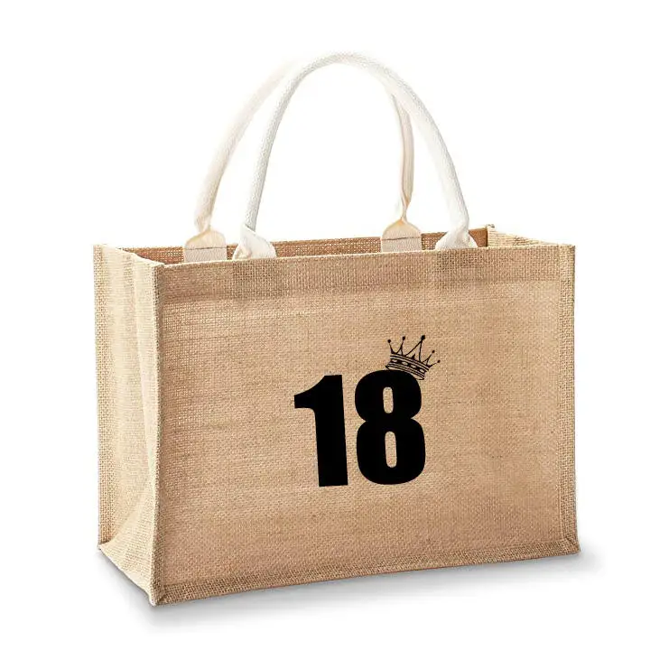 Custom Printed Logo  Strap Plain Grocery Shopping Promotional Hessian Burlap Jute Tote Bag For Advertising