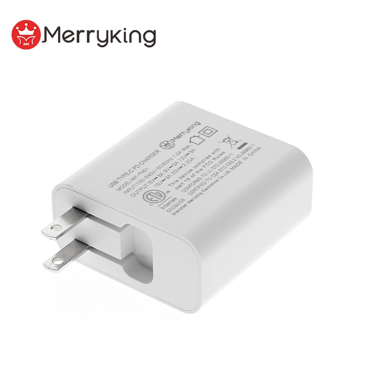 Folding US plug 5v 3a 9v 3a 12v 3a 15v 3a 20v 2.25a Wall Usb Type C Charging Adapter PD 45w Usb-c charger