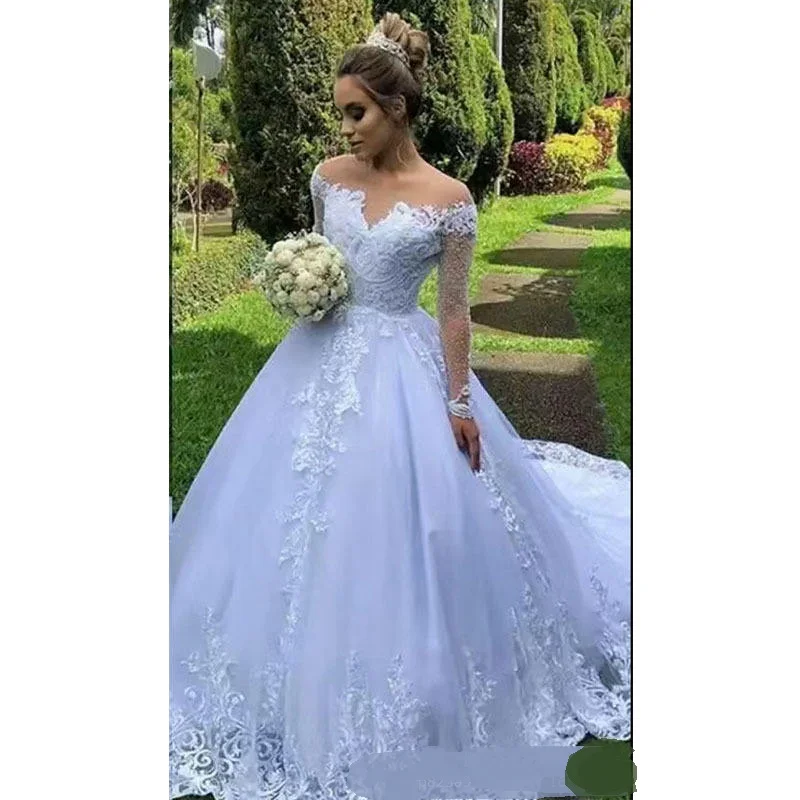 S0660H          2024New Drop Shipping  Long-sleeved Slim White Wedding Plus Size Heavy Industry Bridal Main Wedding Dress