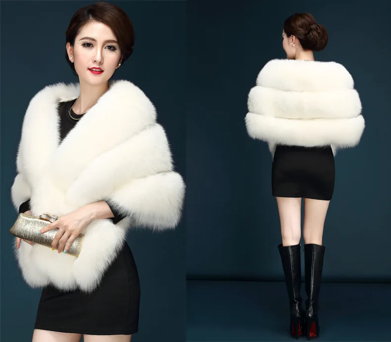 Wholesale Retro light luxury Autumn Winter Bride Shawl Wedding Cloak Dress Cheongsam Fur Cape Coat Women Imitation Fox Fur Shawl