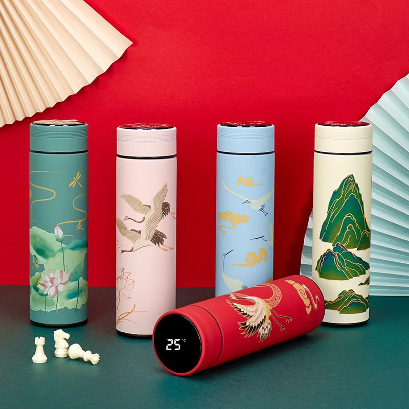 Chinese Style 500ml stainless steel smart vacuum flask portable double wall led digital display smart business water bottle