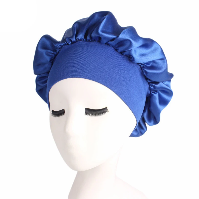 
Women Wide Band Satin silk Bonnet Cap Comfortable Night Sleep Cap Ladies Soft Silk Long Hair Care Bonnet Headwrap 
