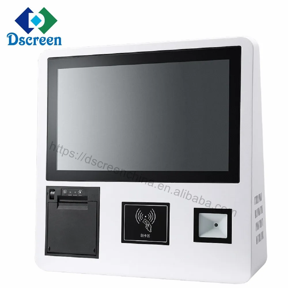 15.6inch wall mounted self checkout kiosk printer scanner NFC RFID self service kiosk ordering machine for restaurant