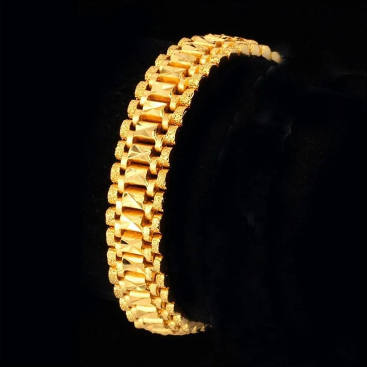 Fashion Chunky Link Chain Frosted Bracelet 24K Gold Plated Cuff Bangle Wristband Bangle Jewelry For Men