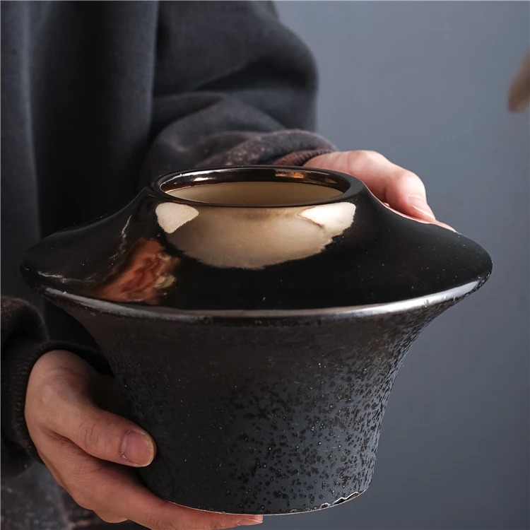 Modern handmade creative ornament ceramic black flower vases home centerpiece decoration ceramic vase for gift