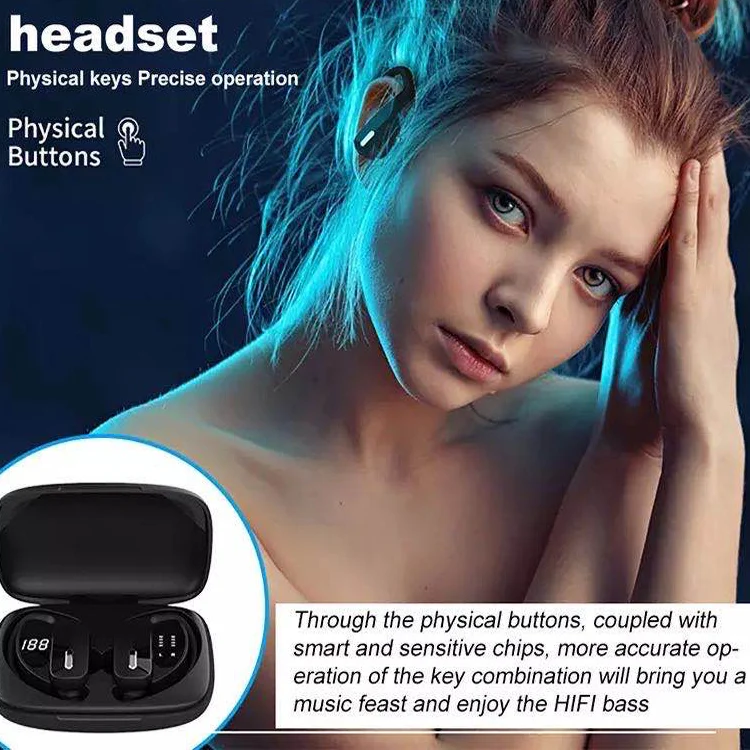 T17 Gym Running Workout LED Power Display Ear-Hook HD Stereo USB-C TWS Earbuds Headphone Headset for iOS Android TV Phone Laptop