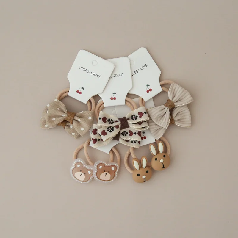 5Pairs/set Kids Hair Scrunchies Lovely Bow Flower Baby Girls Hair Ties