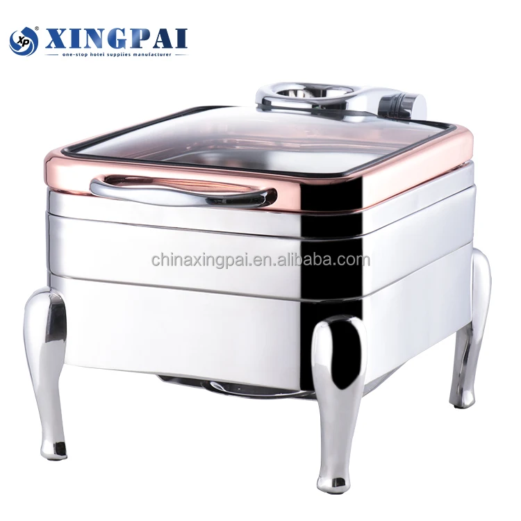 XINGPAI commercial restaurant equipment buffet food warmer 4 L stainless steel cheffing dish with glass lid