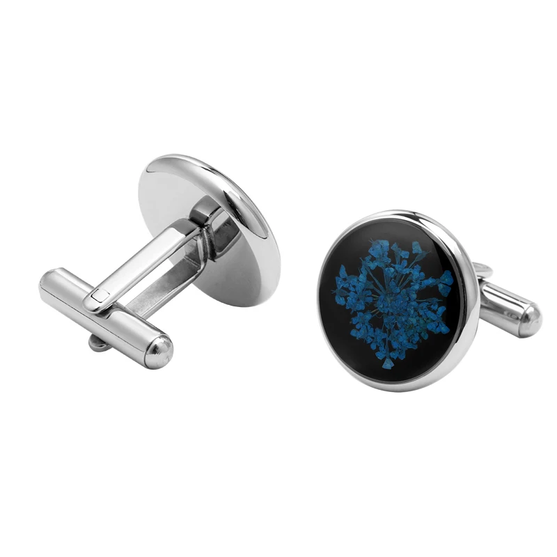 Top selling engravable stainless steel with dry flower shirt cufflinks for men