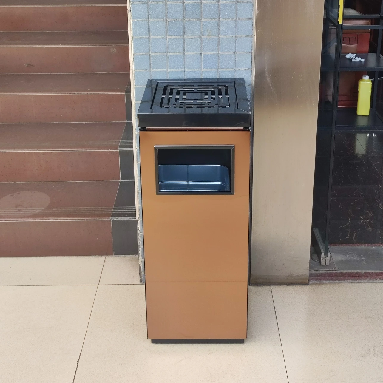 luxury commercial trash cans metal dustbin stainless steel ashtray waste bin for office building hotel entrance mall public area