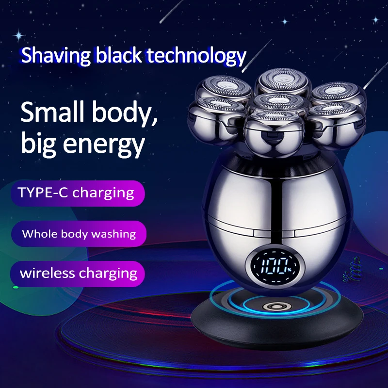 Электробритва MRY 7D мужская с плавающей головкой, водонепроницаемый портативный триммер для волос в носу и ушах, с зарядкой от USB, бритва для облысения