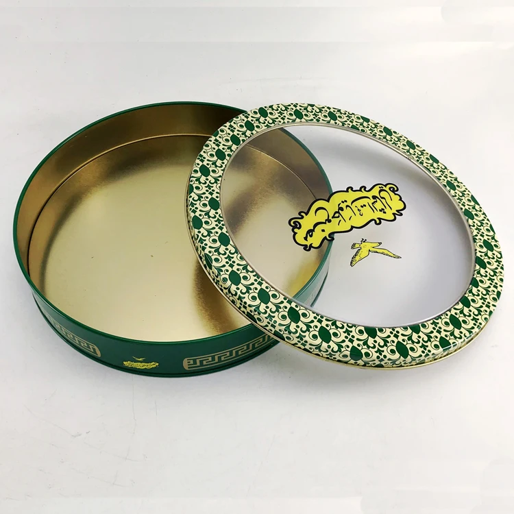 Wholesale Custom Printed Food Grade Round Metal Gift Biscuit Cookie Cake Candy Tin Box With Window