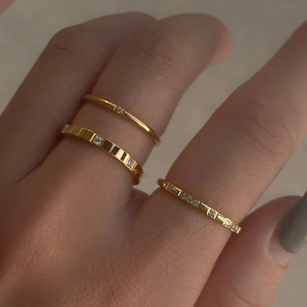 Designer Ladies 18k Gold Filled Stainless Steel Zircon Wedding Rings Minimalist Finger Rings Jewelry Women Mom WATERPROOF