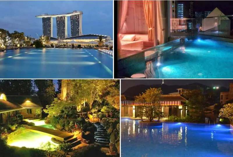  Смола заполнена AC 12V IP68 Водонепроницаемые Подводные лампы для бассейна свет СИД RGB Питание выключение управления бассейнов фонтан Пруд