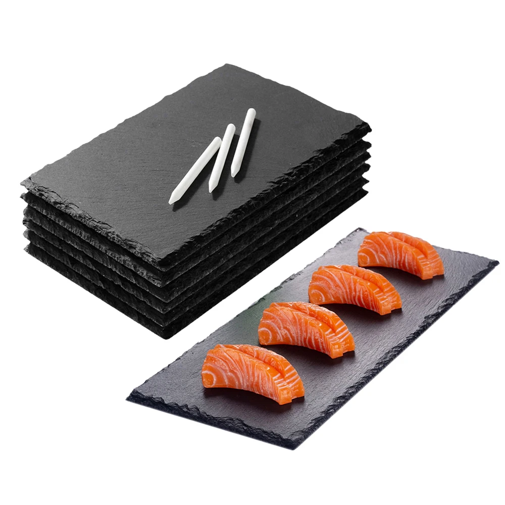 custom natural black rectangle 30x20 slate stone tableware plate