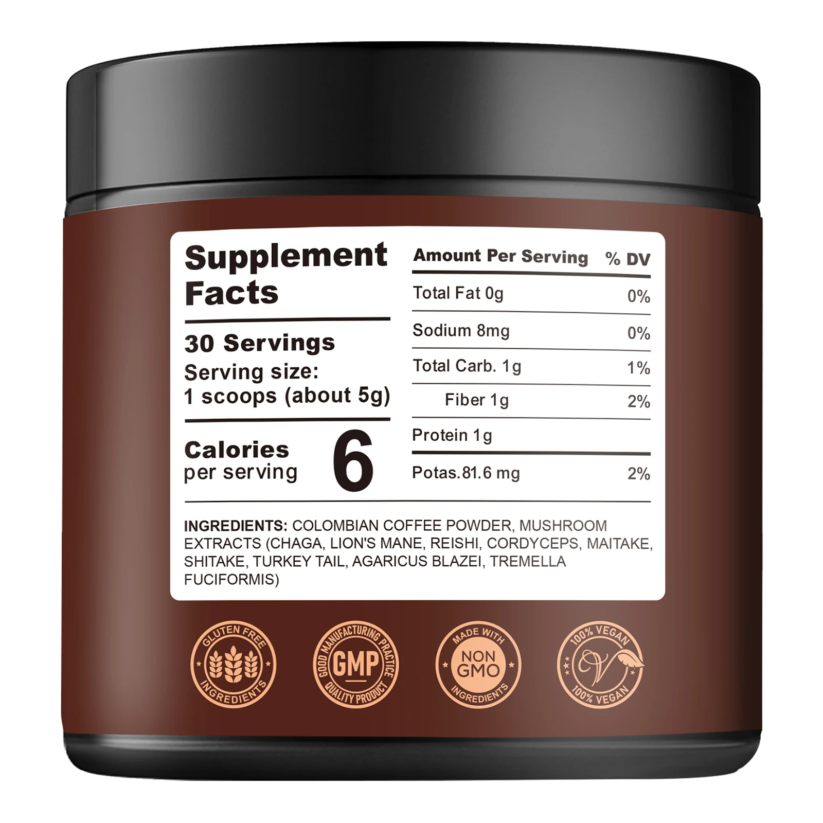 Private Label Mushroom Coffee Organic Instant Coffee MCT Oil Cordyceps Lions Mane Turkey Tail 10 Mushroom Complex Powder