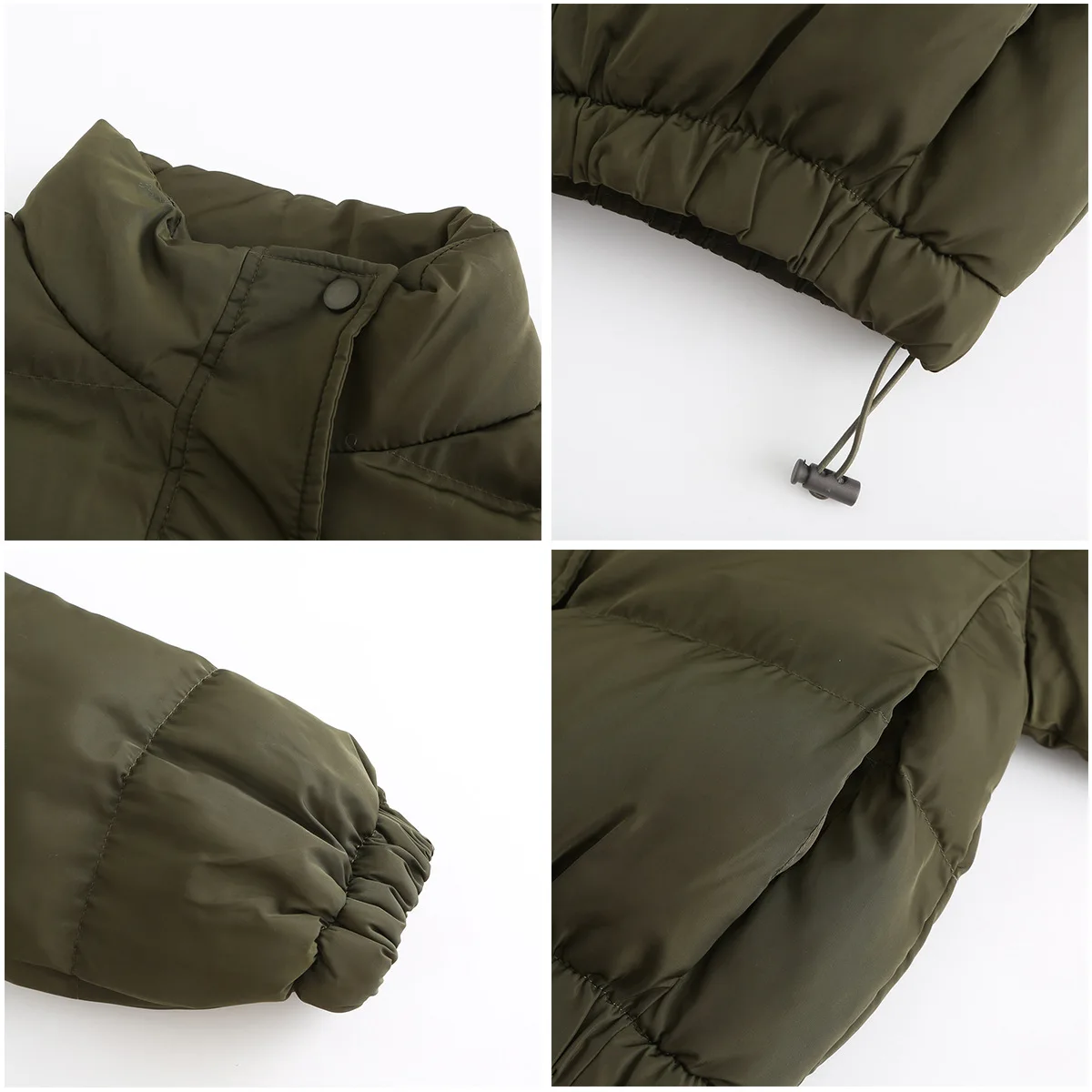 Button Cropped Puffer Jacket Adjustable Bottom Women Bubble Coat Leisure Short Cotton Padded Jacket